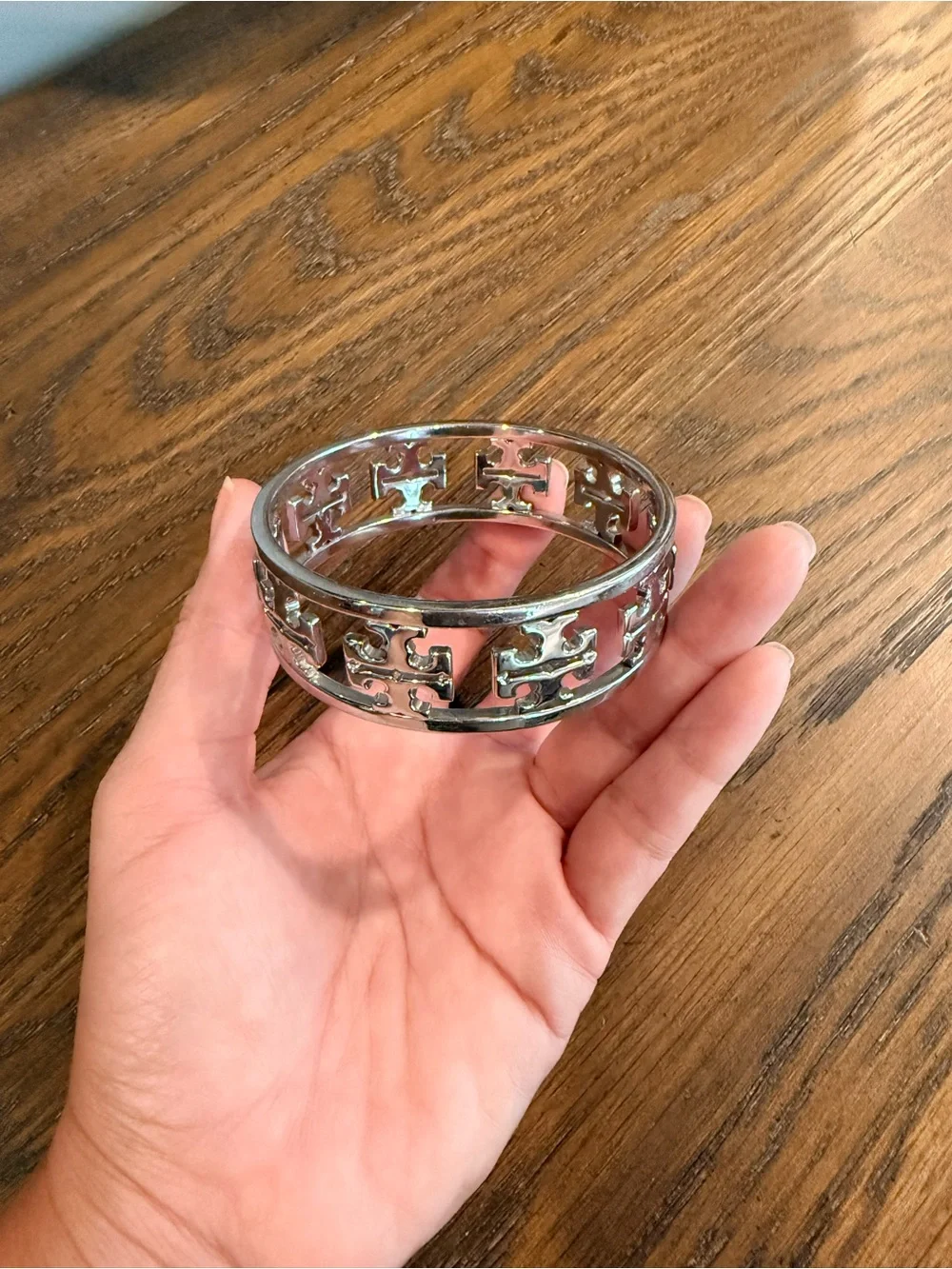Tory Burch Silver Cutout Logo Bangle Bracelet